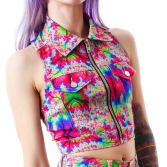 LIP SERVICE 24HRS Kaleidoscope psychedelic print stretch twill vest - Picture 2 of 9